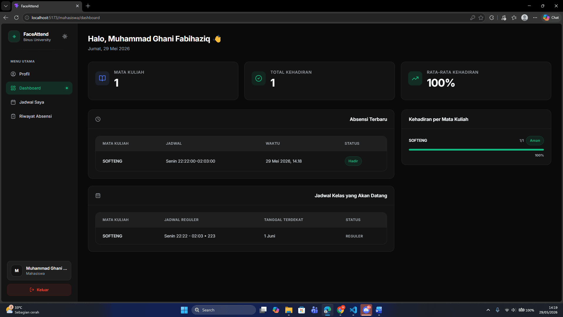 FaceAttend application screen 6