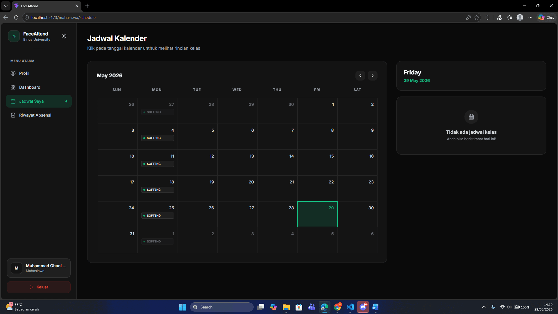 FaceAttend application screen 7
