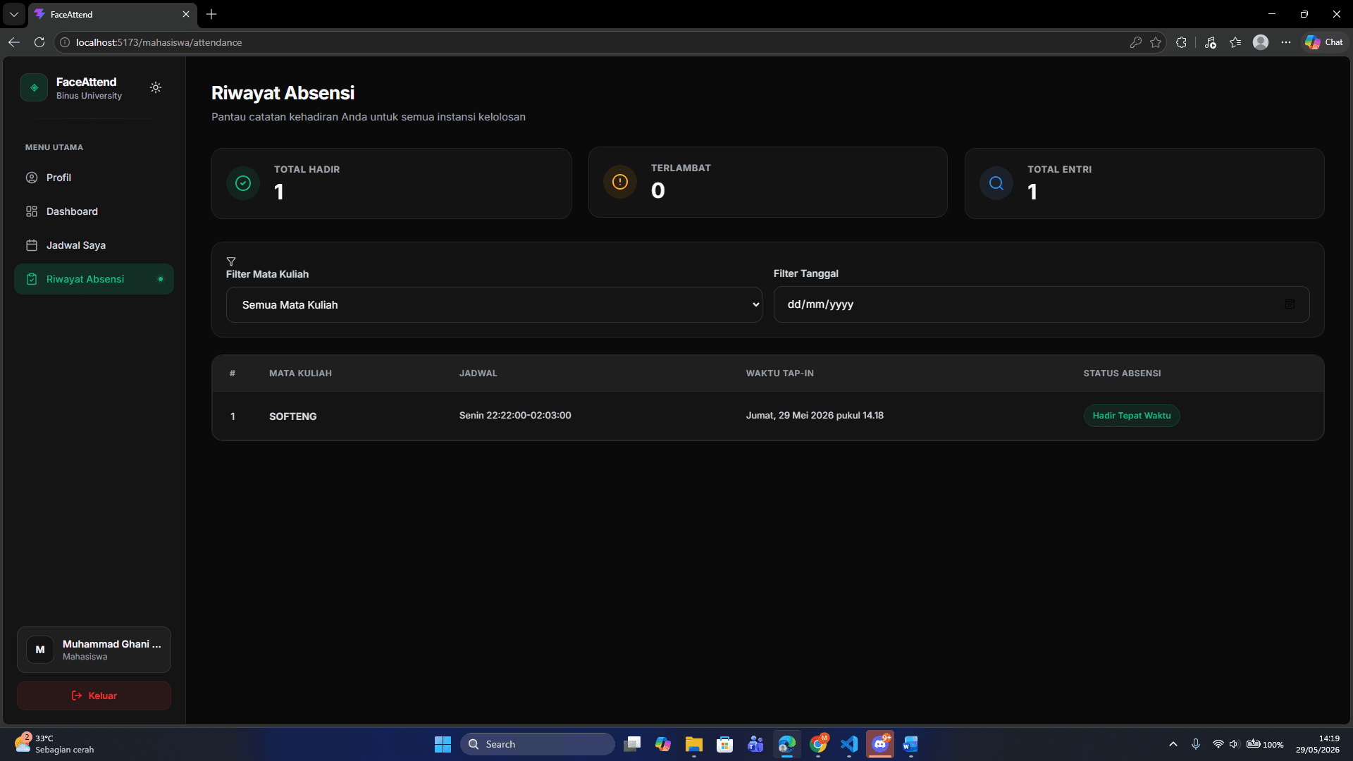 FaceAttend application screen 8