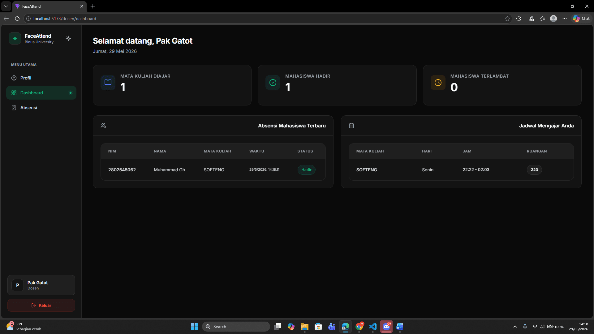 FaceAttend application screen 5