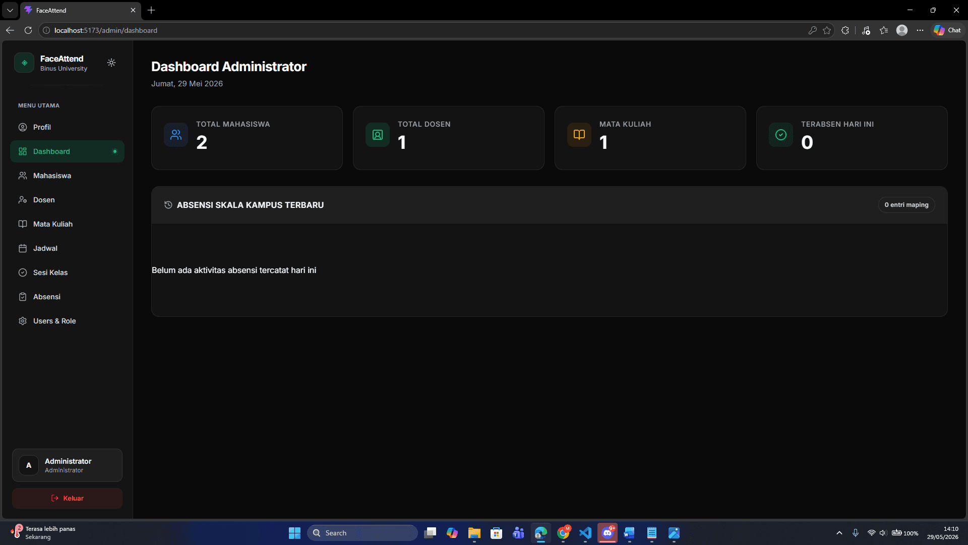 FaceAttend application screen 2