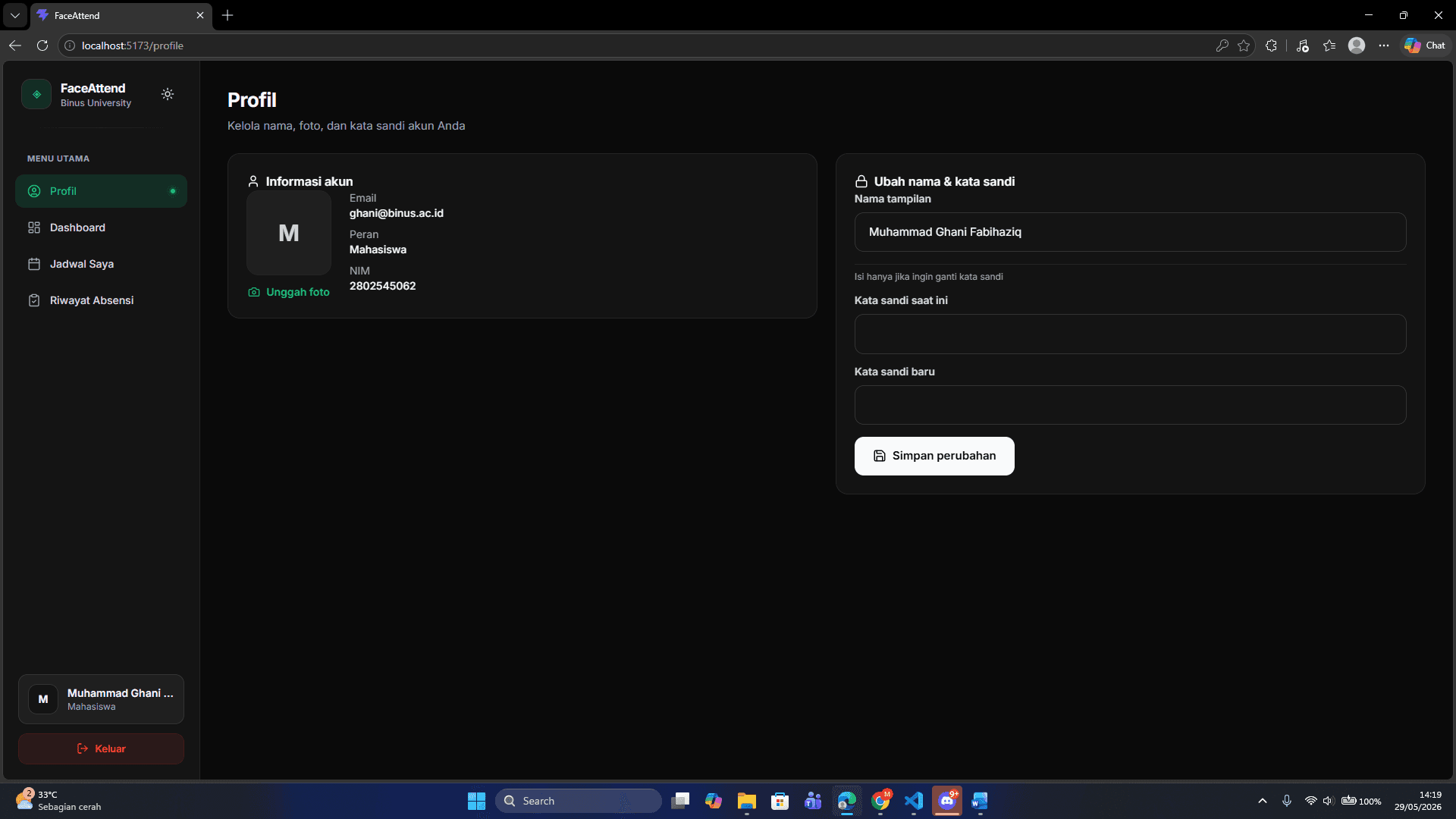 FaceAttend application screen 9