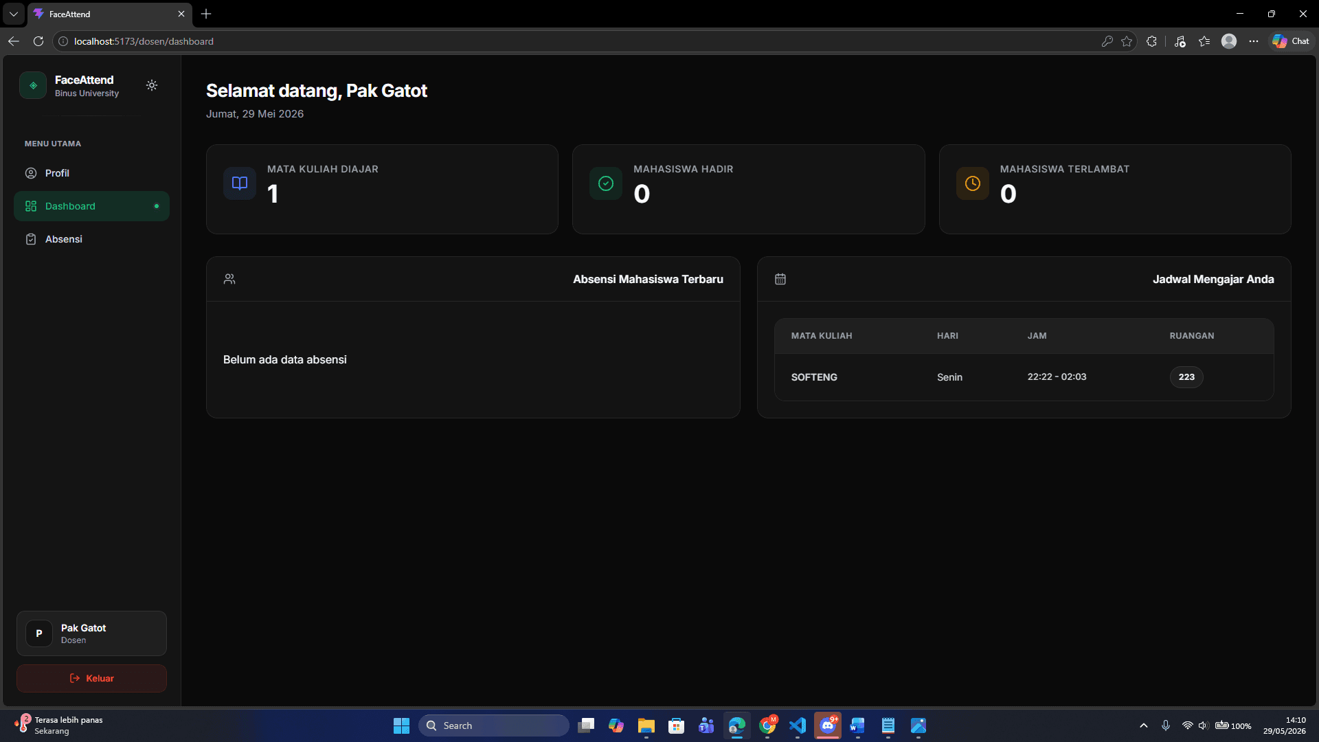 FaceAttend application screen 3