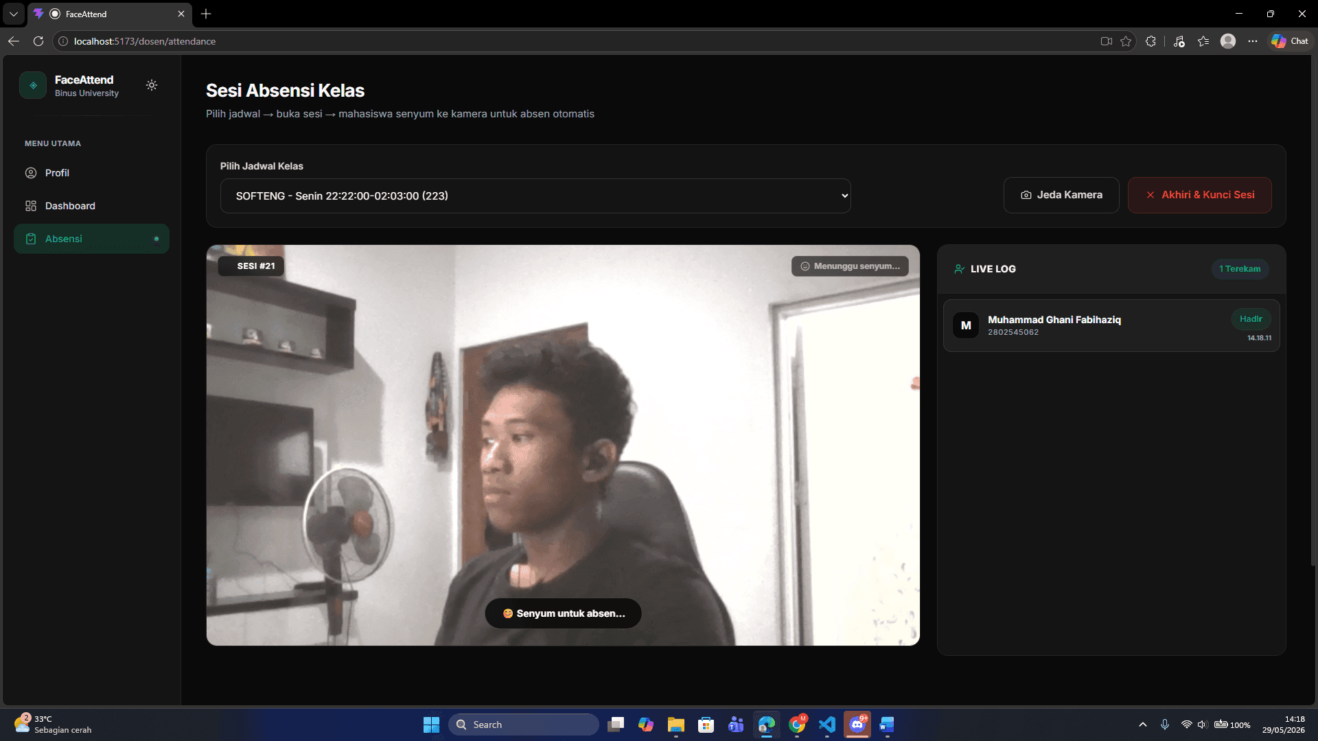 FaceAttend application screen 4